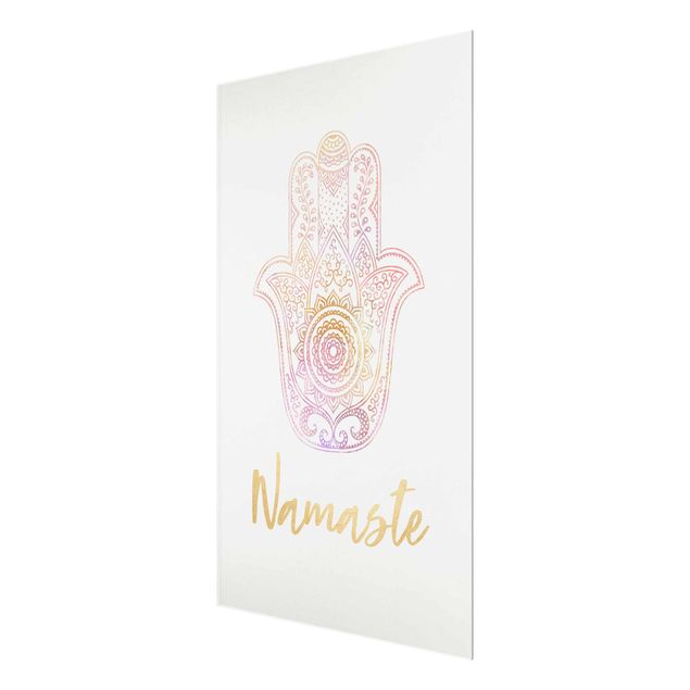 Bilder auf Glas Hamsa Hand Illustration Namaste gold rosa