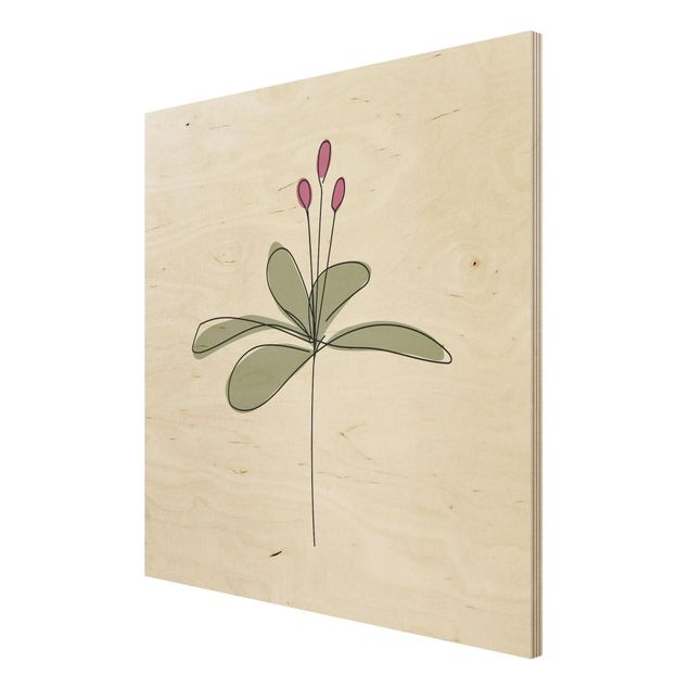 Holzbilder Blumen Seerose Line Art