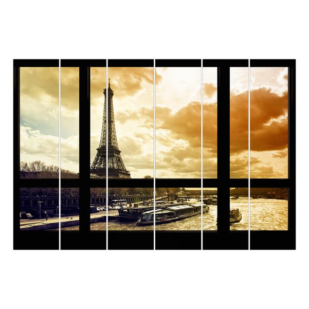 Schiebegardinen Fensterblick - Paris Eiffelturm Sonnenuntergang