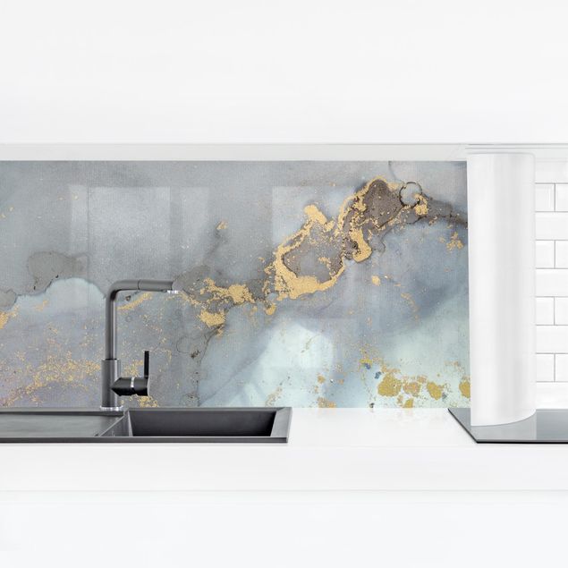 Küchenrückwand Folie selbstklebend Farbexperimente Marmor Regenbogen und Gold