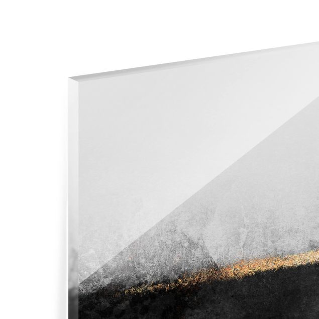 Spritzschutz Glas - Abstrakter Goldener Horizont Schwarz Weiß - Querformat - 3:2