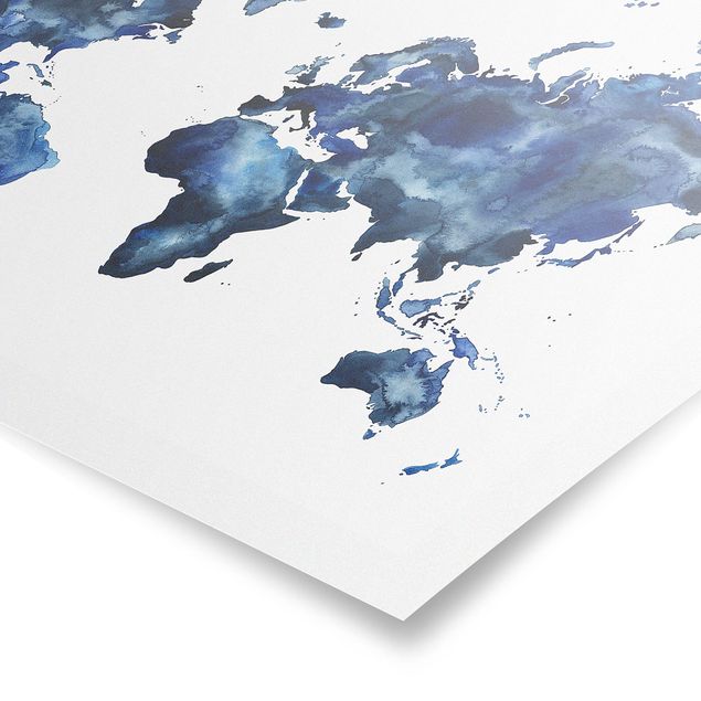 Wandbilder Blau Wasser-Weltkarte hell
