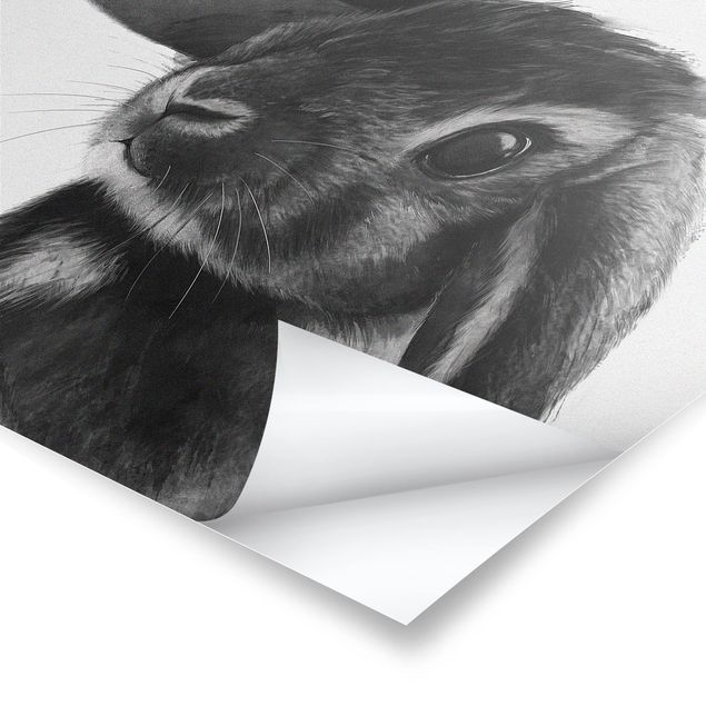 Wandbilder Illustration Hase Schwarz Weiß Zeichnung