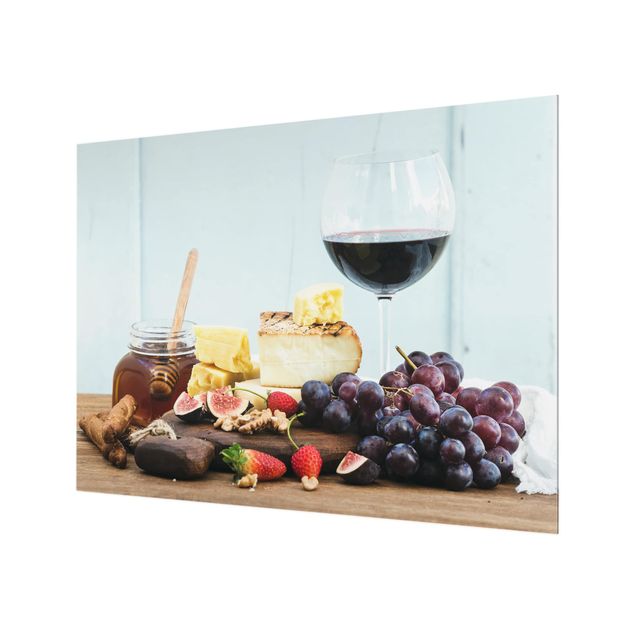 Glas Spritzschutz - Käse und Wein - Querformat - 4:3