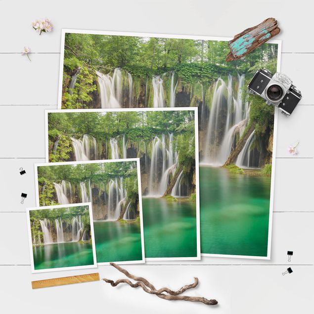 Wandbilder Grün Wasserfall Plitvicer Seen