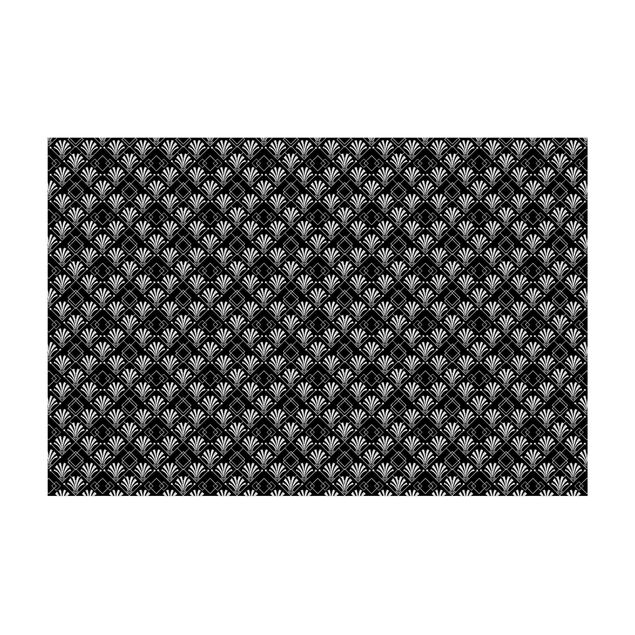 Teppich Fliesenoptik Glitzeroptik mit Art Deco Muster auf Schwarz