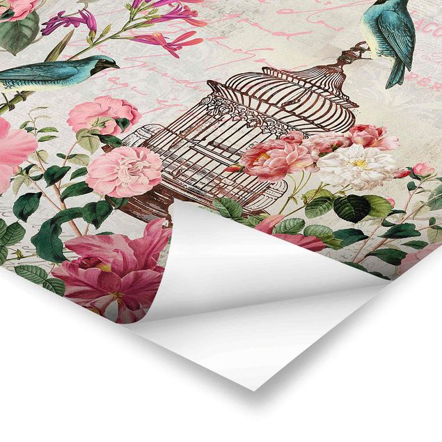 Bilder Andrea Haase Shabby Chic Collage - Rosa Blüten und blaue Vögel