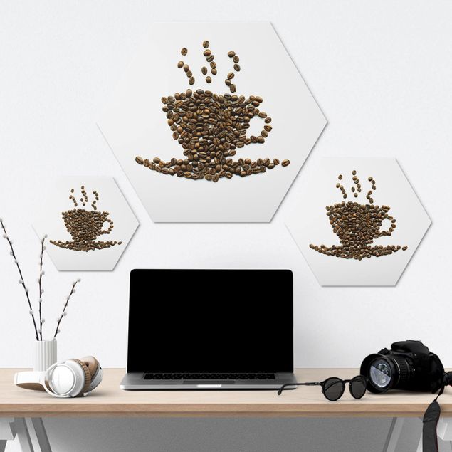 Hexagon Bild Alu-Dibond - Coffee Beans Cup