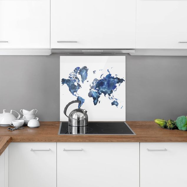 Glasrückwand Küche Wasser-Weltkarte hell