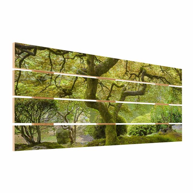 Wandbild Holz Grüner Japanischer Garten