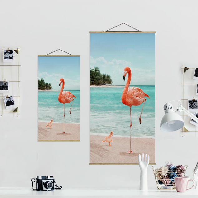 Wandbilder Blumen Strand mit Flamingo