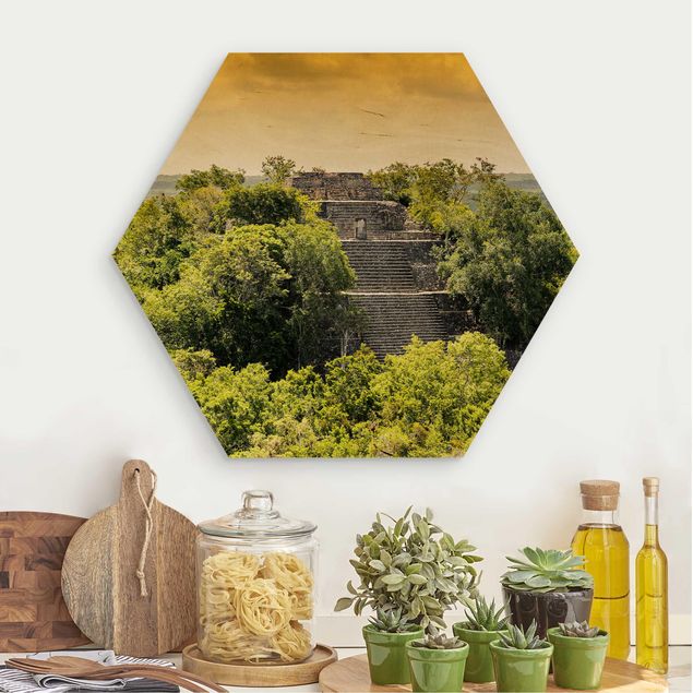 Holzbild Natur Pyramide von Calakmul