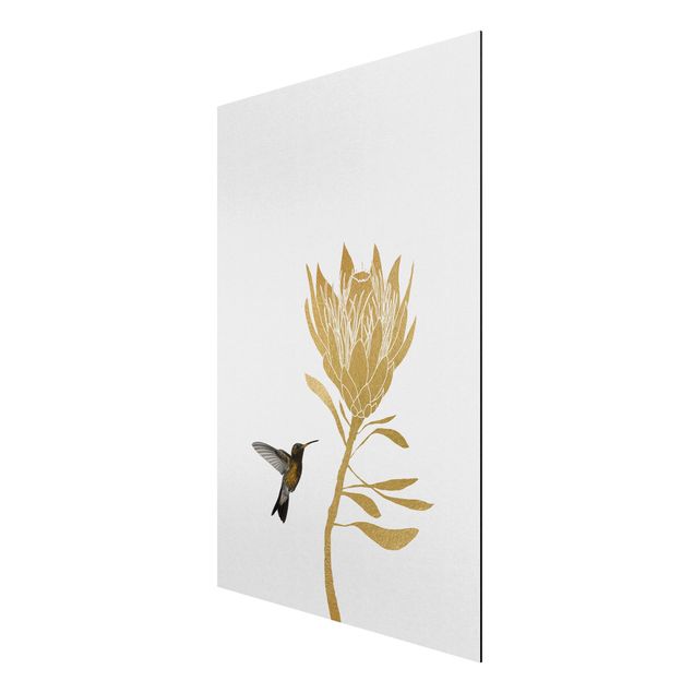 Wandbilder Blumen Kolibri und tropische goldene Blüte