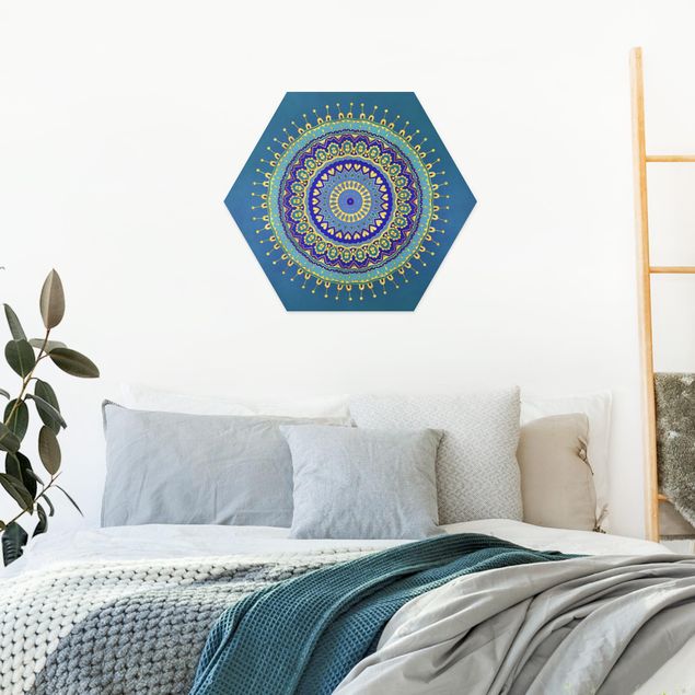 Wandbilder Kunstdrucke Mandala Blau Gold