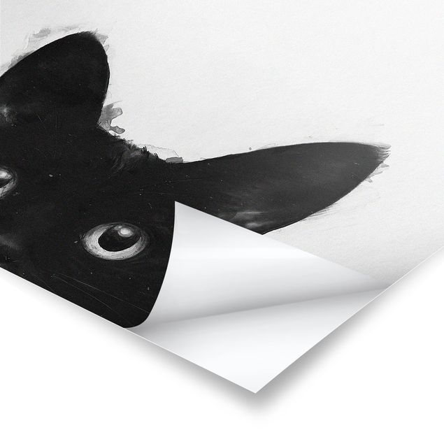 Wandbilder Schwarz-Weiß Illustration Schwarze Katze auf Weiß Malerei