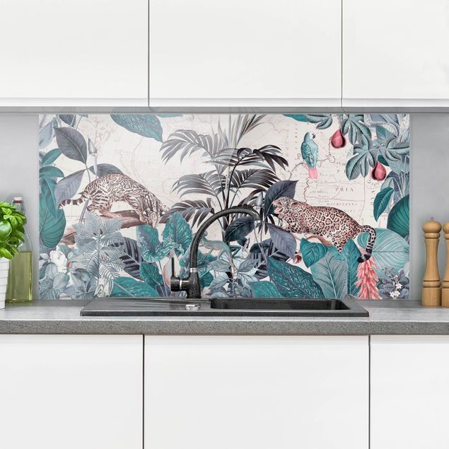 Wanddeko Küche Vintage Collage - Raubkatzen im Dschungel