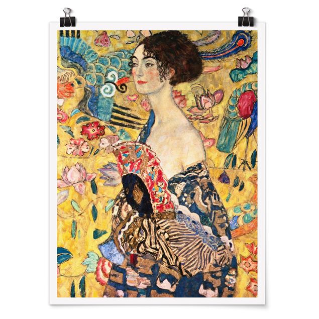 Poster Kunstdruck Gustav Klimt - Dame mit Fächer
