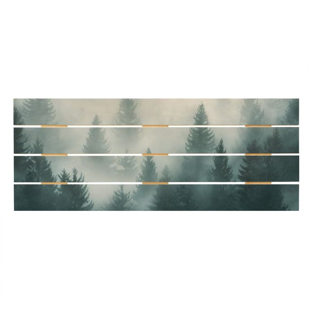 Holzbilder Nadelwald im Nebel