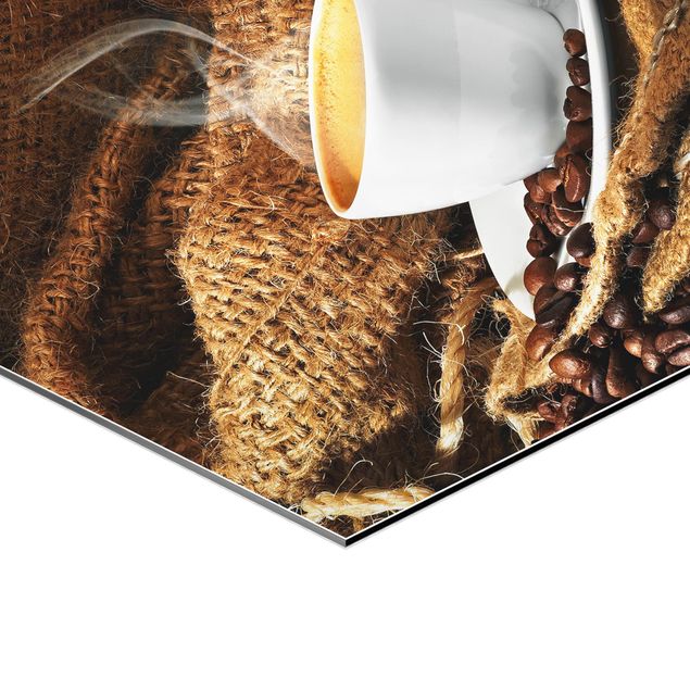 Hexagon Bild Alu-Dibond - Kaffee am Morgen