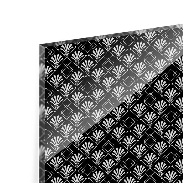 Spritzschutz Glas - Glitzeroptik mit Art Deco Muster auf Schwarz - Panorama 5:2