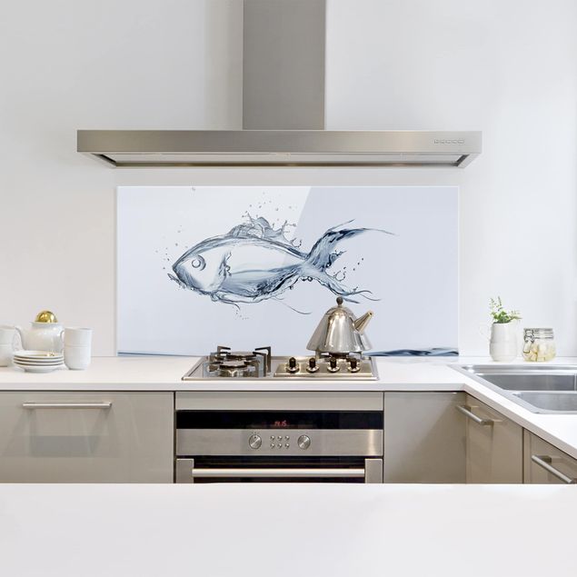 Spritzschutz Küche Glas Liquid Silver Fish