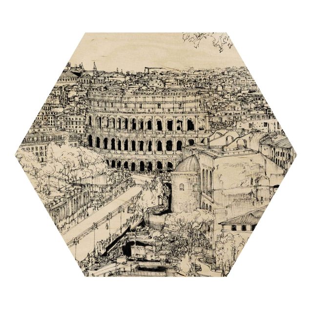 Hexagon Bild Holz - Stadtstudie - Rom