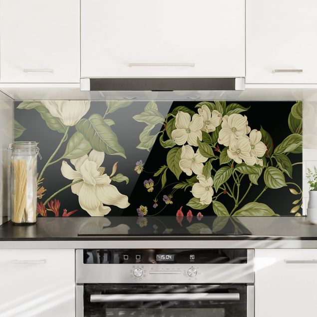 Küche Dekoration Gartenblumen auf Schwarz I