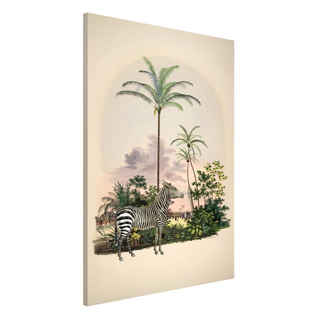 Wanddeko Küche Zebra vor Palmen Illustration