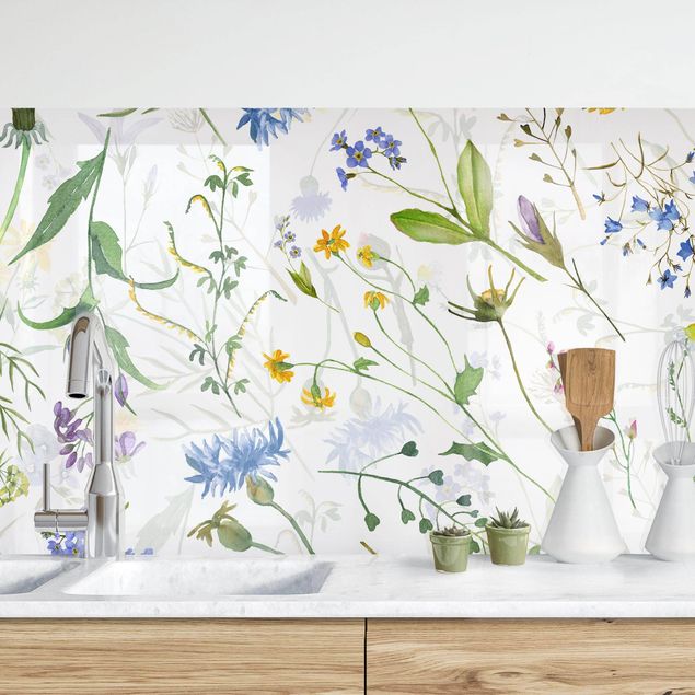 Küche Dekoration Blumenwiese als Aquarell