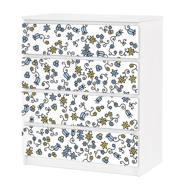 Möbelfolie für IKEA Malm Kommode - selbstklebende Folie Mille Fleurs Blumenmuster