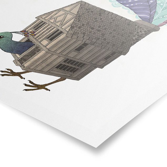 Wandbilder Türkis Illustration Vogel Haus mit Federn