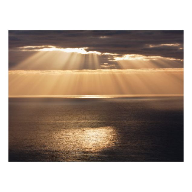 Glas Spritzschutz - Sonnenstrahlen über dem Meer - Querformat - 4:3