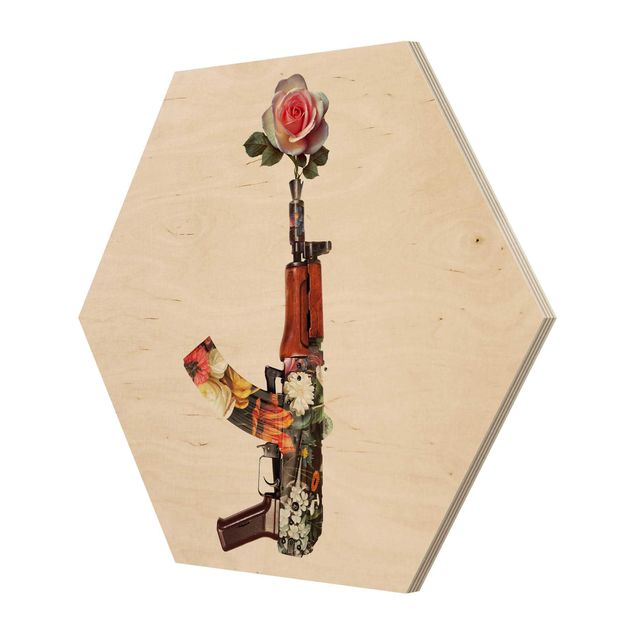 Bilder auf Holz Waffe mit Rose