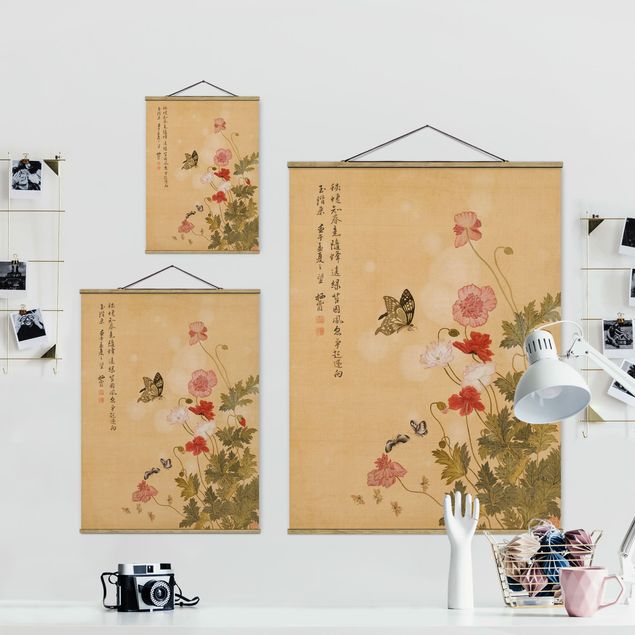 Wandbilder Blumen Yuanyu Ma - Mohnblumen und Schmetterlinge