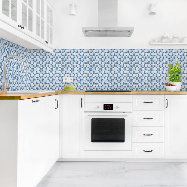 Küchenrückwände Fliesenoptik Mosaikfliesen Blau Grau