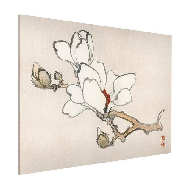 Wanddeko Küche Asiatische Vintage Zeichnung Weiße Magnolie