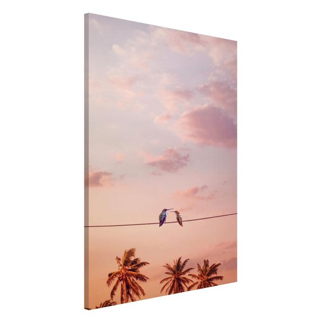 Wandbilder Landschaften Sonnenuntergang mit Kolibris
