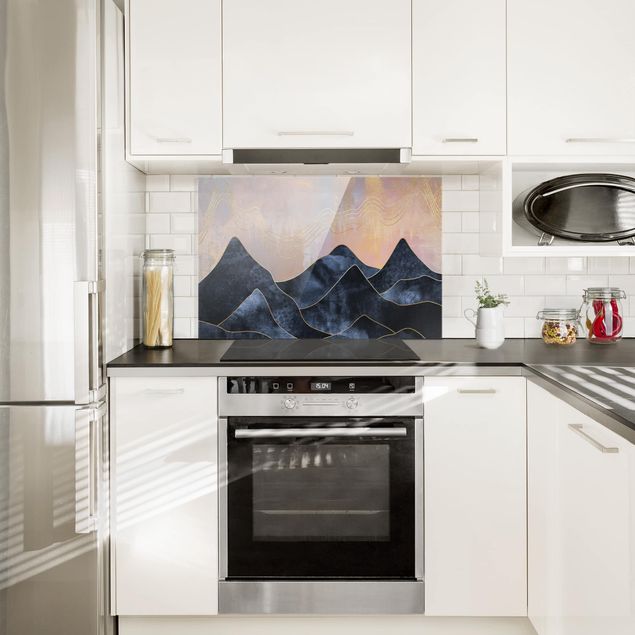Glasrückwand Küche Muster Goldene Dämmerung über Gebirge