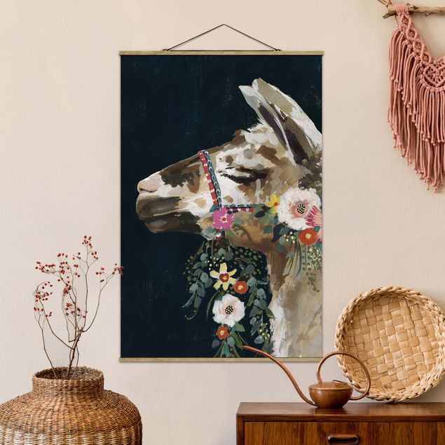 Wanddeko Küche Lama mit Blumenschmuck II