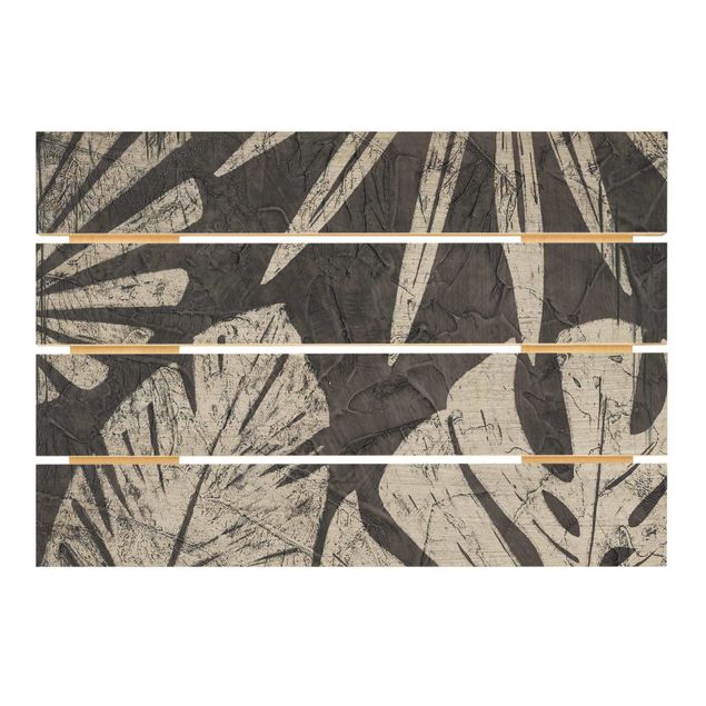 Wandbild Holz Palmenblätter vor Dunkelgrau