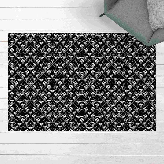 Outdoor Teppich Glitzeroptik mit Art Deco Muster auf Schwarz