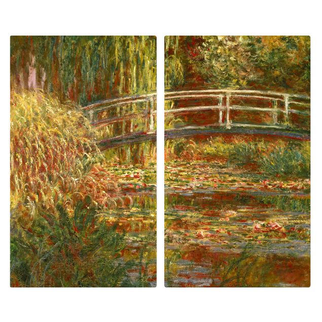 Glasabdeckung Herd Claude Monet - Seerosenteich und japanische Brücke (Harmonie in rosa)