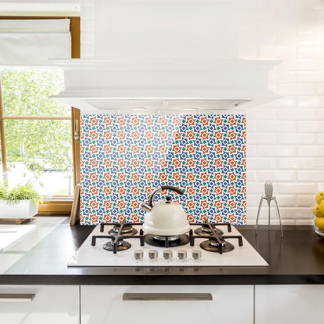 Glasrückwand Küche Muster Alhambra Mosaik mit Fliesenoptik