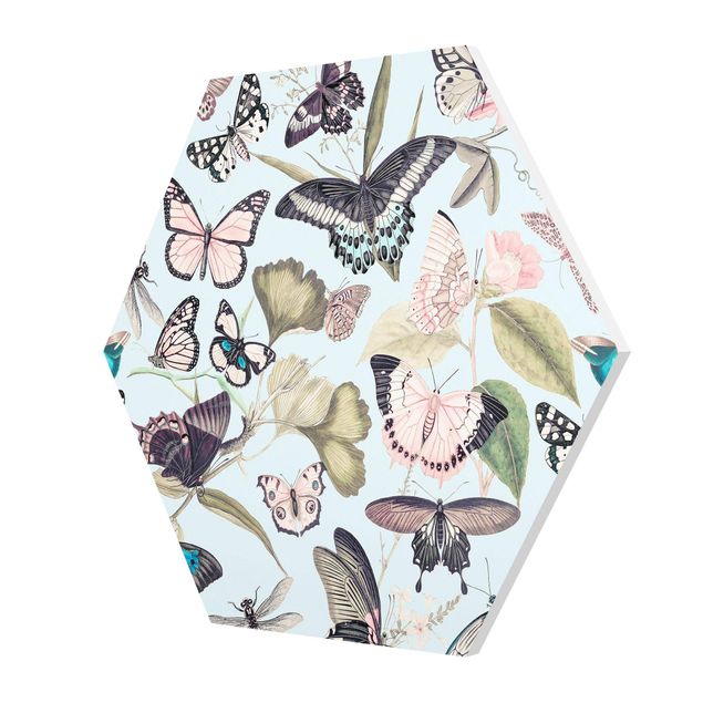 Bilder auf Hartschaumplatte Vintage Collage - Schmetterlinge und Libellen