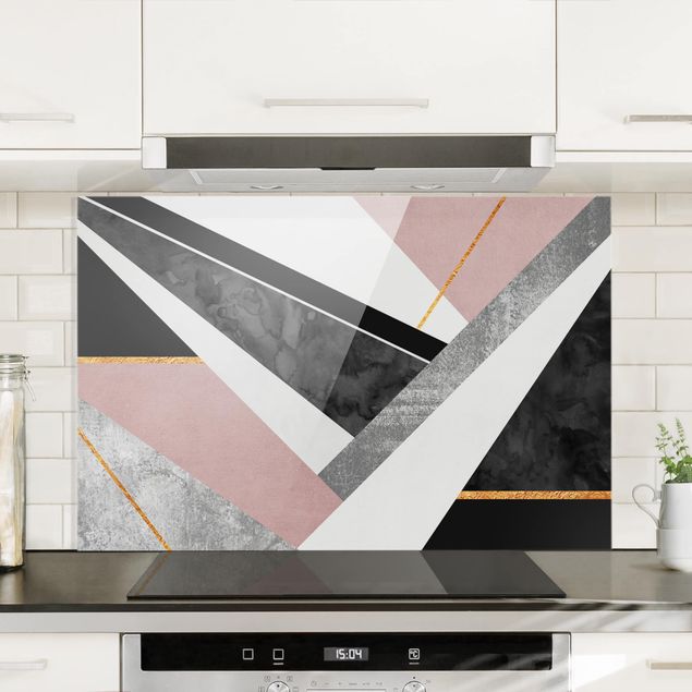 Wanddeko Küche Schwarz Weiß Geometrie mit Gold