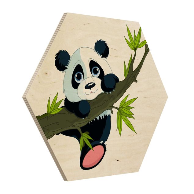 Wandbild Holz Kletternder Panda