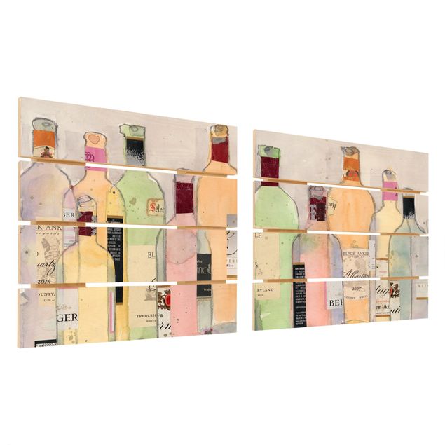 Holzbild 2-teilig - Weinflaschen in Wasserfarbe Set I - Quadrate 1:1