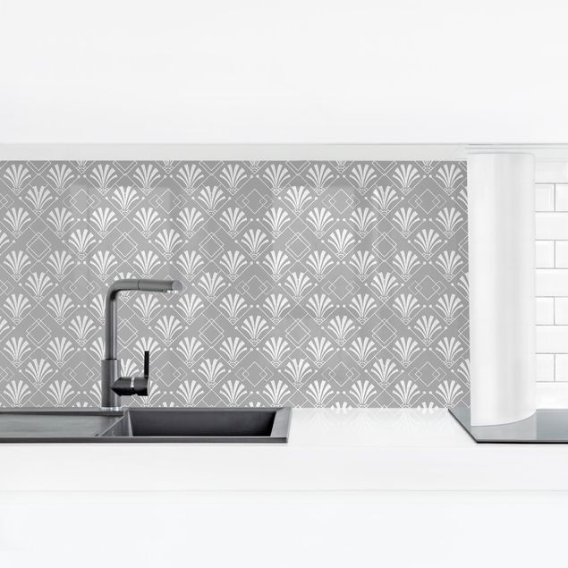 Küchenrückwand Folie Glitzeroptik mit Art Deco Muster auf Grau