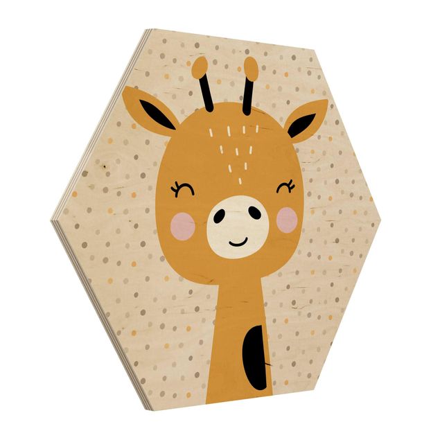 Hexagon Bild Holz - Baby Giraffe
