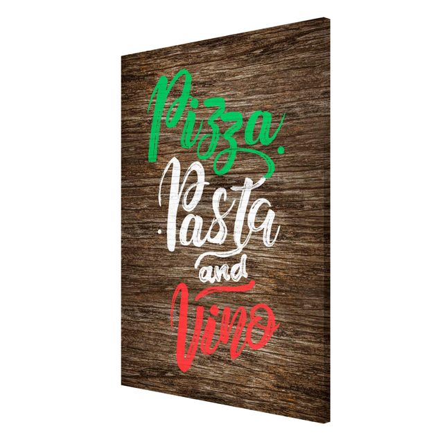 Magnettafel - Pizza Pasta and Vino auf Planke - Hochformat 2:3